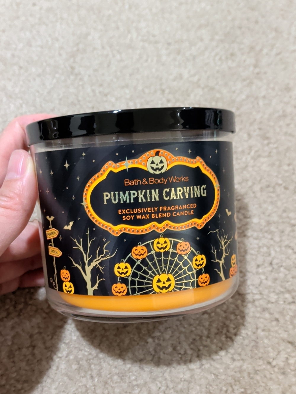 Bath & Body Works Black & Orange Pumpkin Carving Soy Candle